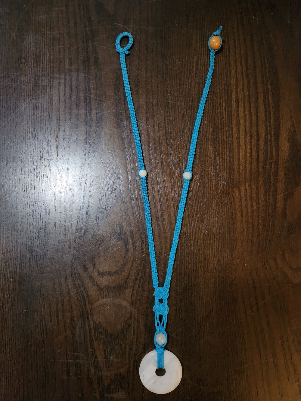 Turquoise Blue Macramé Necklace with White Agate Pendant